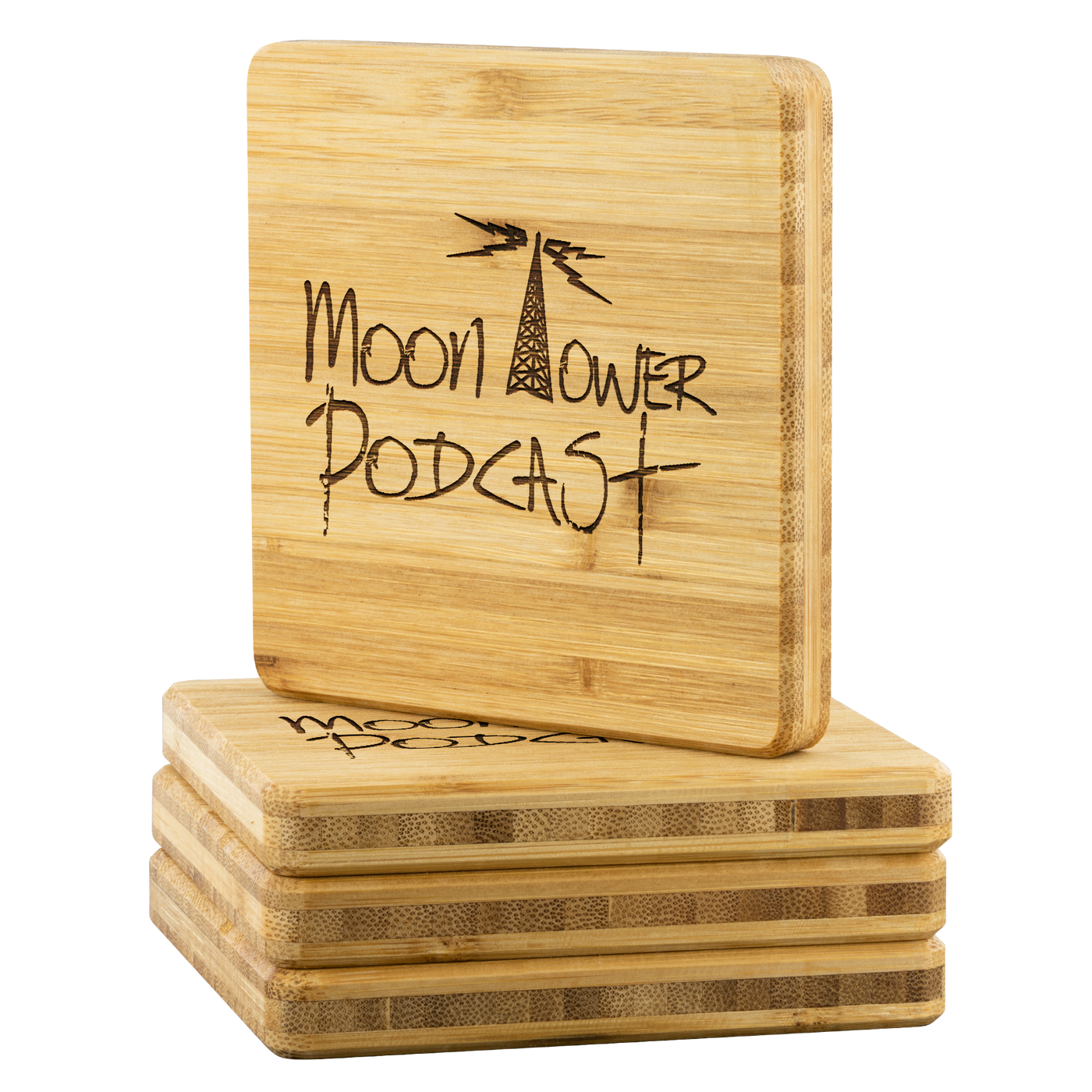 Moon Tower Podcast - Bamboo Coaster Set